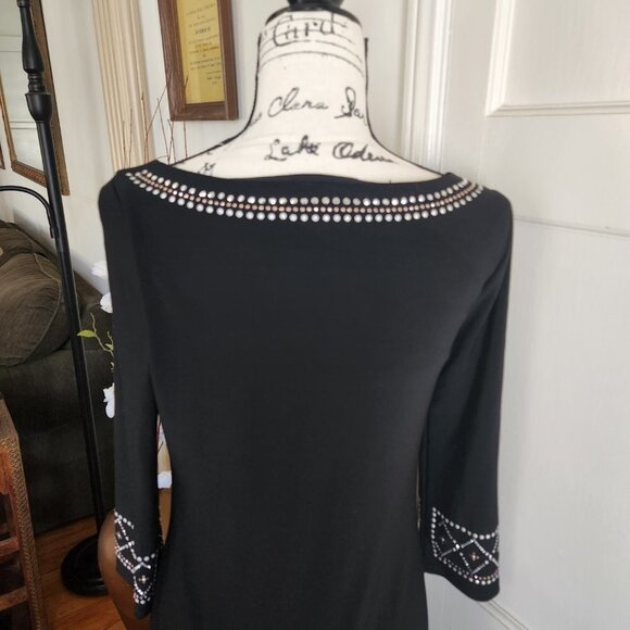 White House Black Market Black Dress with Silver and Brass Decoration Sz S - Picture 8 of 11